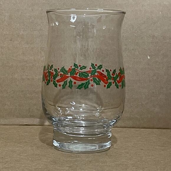 Libbey Other - Vintage Libbey Holly Berry Tulip Tumbler Gold Rim Glass Christmas Holiday Drinks